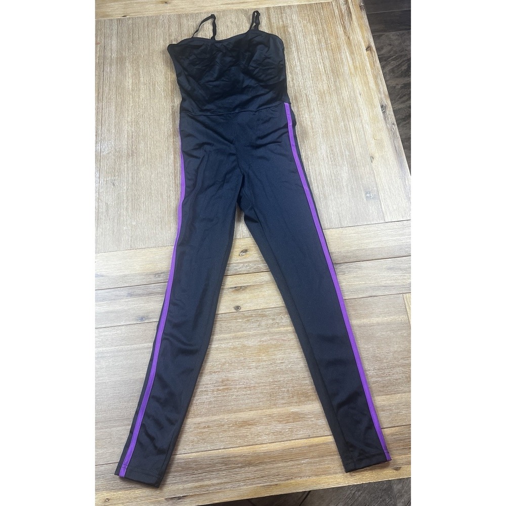 Weissman Women's Dance Jumpsuit Unitard Black Purple Stripe Size SA Adult Small